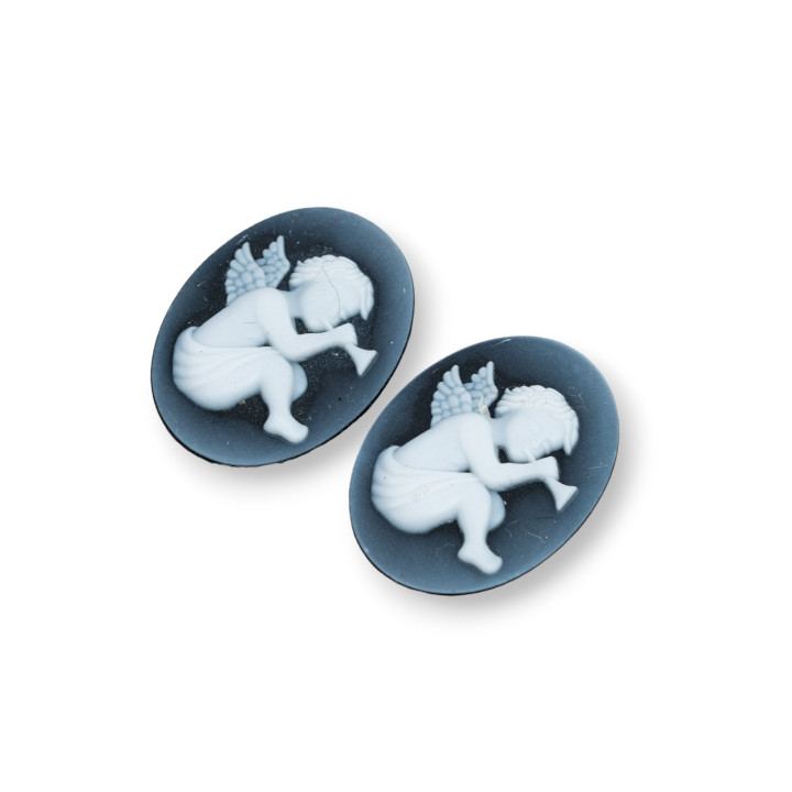 Camée Agate Naturelle Gravée à la Main MADE IN ITALY Ovale 15x20mm 2pcs NOIR MOD16