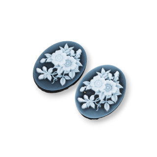 Camafeo de Ágata Natural Grabado a Mano MADE IN ITALY Oval 15x20mm 2pcs NEGRO MOD17