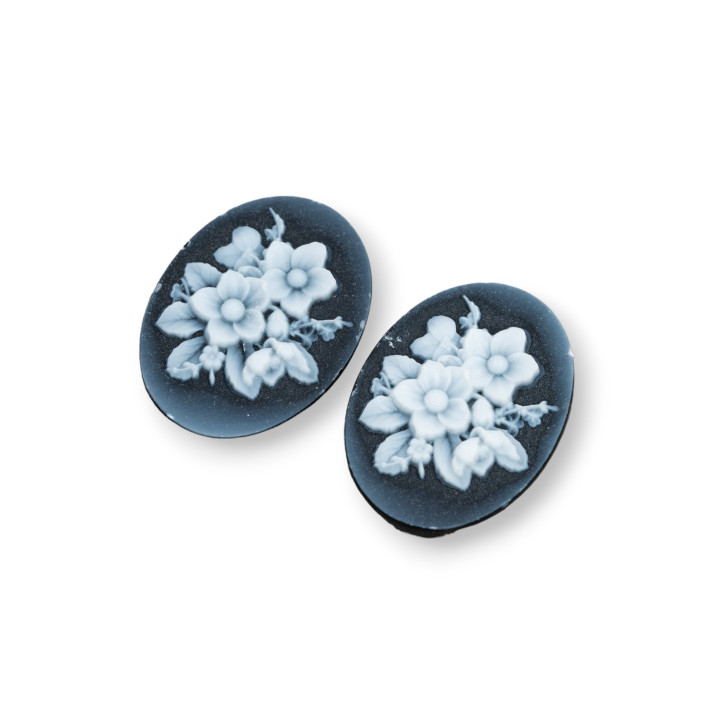 Camafeo de Ágata Natural Grabado a Mano MADE IN ITALY Oval 15x20mm 2pcs NEGRO MOD18