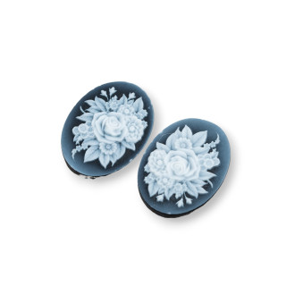 Χειροποίητος χαραγμένος φυσικός αχάτης Cameo MADE IN ITALY Oval 15x20mm 2τμχ ΜΑΥΡΟ MOD19