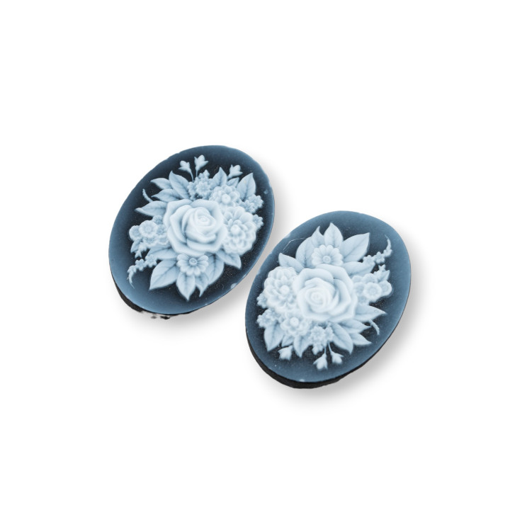 Χειροποίητος χαραγμένος φυσικός αχάτης Cameo MADE IN ITALY Oval 15x20mm 2τμχ ΜΑΥΡΟ MOD19