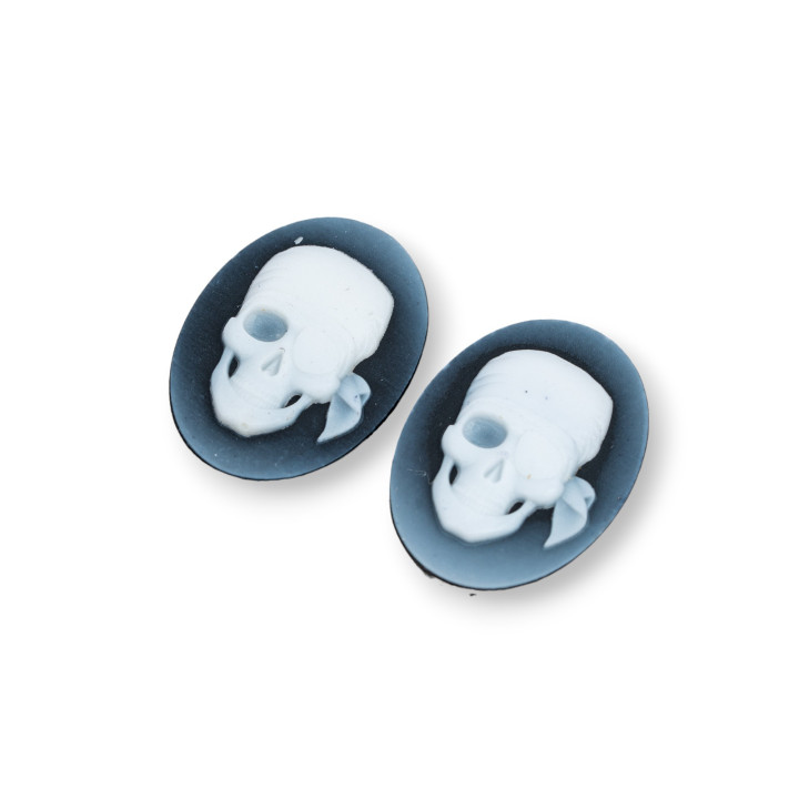 Χειροποίητος χαραγμένος φυσικός αχάτης Cameo MADE IN ITALY Oval 15x20mm 2τμχ ΜΑΥΡΟ MOD20