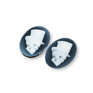 Χειροποίητος χαραγμένος φυσικός αχάτης Cameo MADE IN ITALY Oval 15x20mm 2τμχ ΜΑΥΡΟ MOD22