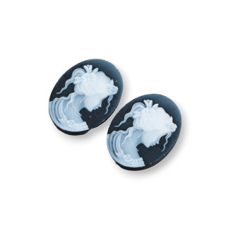 Hand Engraved Natural Agate Cameo MADE IN ITALY Oval 15x20mm 2pcs GREEN MOD08