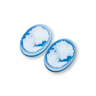Χειροποίητος χαραγμένος φυσικός αχάτης Cameo MADE IN ITALY Oval 18x25mm 2τμχ ΜΠΛΕ MOD04