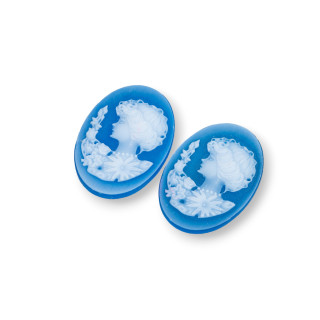 Camafeo de Ágata Natural Grabado a Mano MADE IN ITALY Oval 18x25mm 2pcs AZUL MOD08
