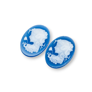 Camée Agate Naturelle Gravée à la Main MADE IN ITALY Ovale 18x25mm 2pcs BLEU MOD10