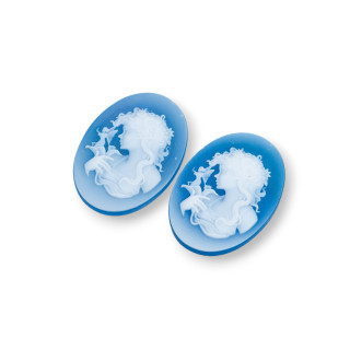 Χειροποίητος χαραγμένος φυσικός αχάτης Cameo MADE IN ITALY Oval 18x25mm 2τμχ ΜΠΛΕ MOD11