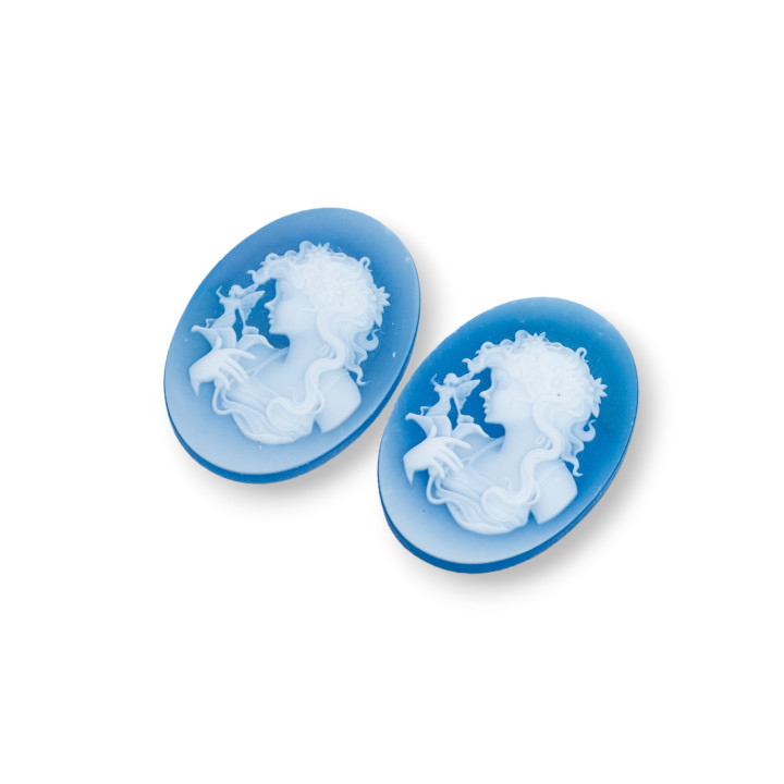 Χειροποίητος χαραγμένος φυσικός αχάτης Cameo MADE IN ITALY Oval 18x25mm 2τμχ ΜΠΛΕ MOD11