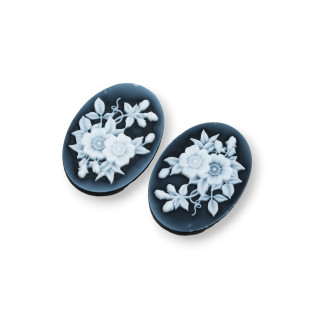 Camafeo de Ágata Natural Grabado a Mano MADE IN ITALY Oval 18x25mm 2pcs NEGRO MOD17