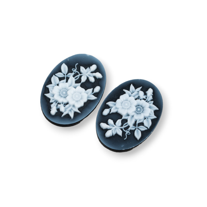 Hand Engraved Natural Agate Cameo MADE IN ITALY Oval 18x25mm 2pcs BLACK MOD17