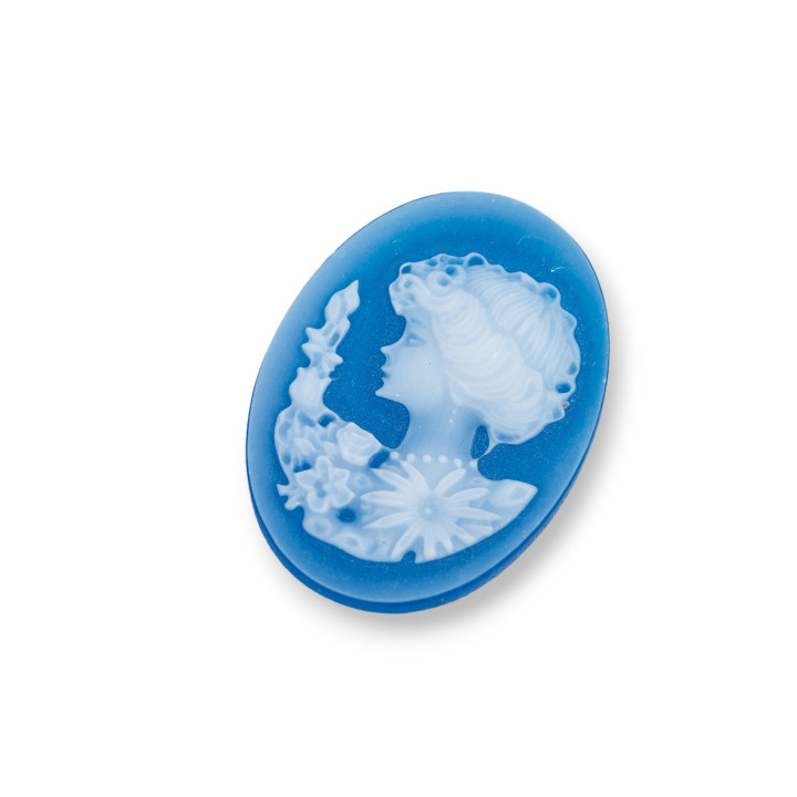 Cammeo Di Agata Naturale Inciso A Mano MADE IN ITALY Ovale 22x30mm 2pz Blu MOD02