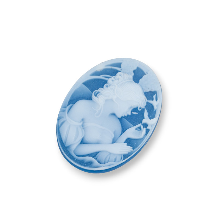 Camafeo de Ágata Natural Grabado a Mano MADE IN ITALY Oval 22x30mm 2pcs Azul MOD07
