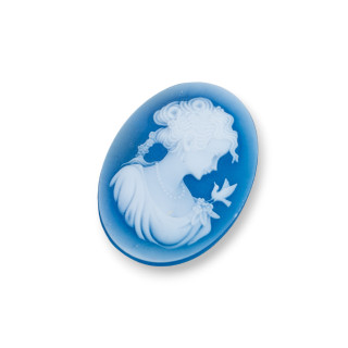 Cammeo Di Agata Naturale Inciso A Mano MADE IN ITALY Ovale 22x30mm 2pz Blu MOD12