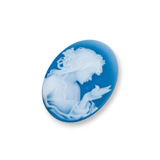Hand Engraved Natural Agate Cameo MADE IN ITALY Oval 22x30mm 2pcs Blue MOD13