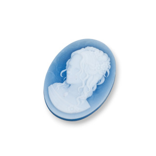 Χειροποίητος χαραγμένος φυσικός αχάτης Cameo MADE IN ITALY Oval 22x30mm 2τμχ Μπλε MOD16