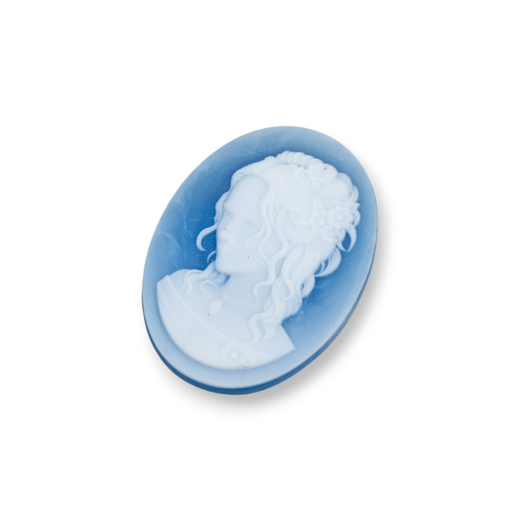 Camée Agate Naturelle Gravée à la Main MADE IN ITALY Ovale 22x30mm 2pcs Bleu MOD16