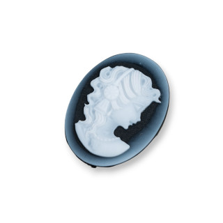 Hand Engraved Natural Agate Cameo MADE IN ITALY Oval 22x30mm 2pcs Black MOD20
