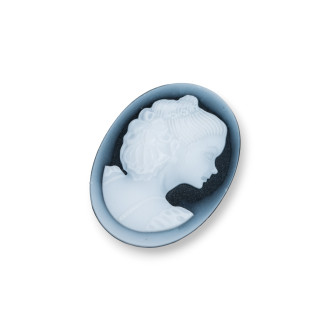 Hand Engraved Natural Agate Cameo MADE IN ITALY Oval 22x30mm 2pcs Black MOD21