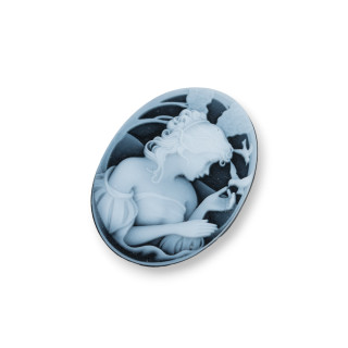 Camée Agate Naturelle Gravée à la Main MADE IN ITALY Ovale 22x30mm 2pcs Noir MOD23