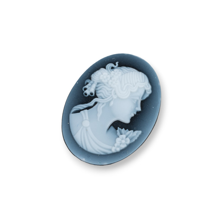 Hand Engraved Natural Agate Cameo MADE IN ITALY Oval 22x30mm 2pcs Black MOD24