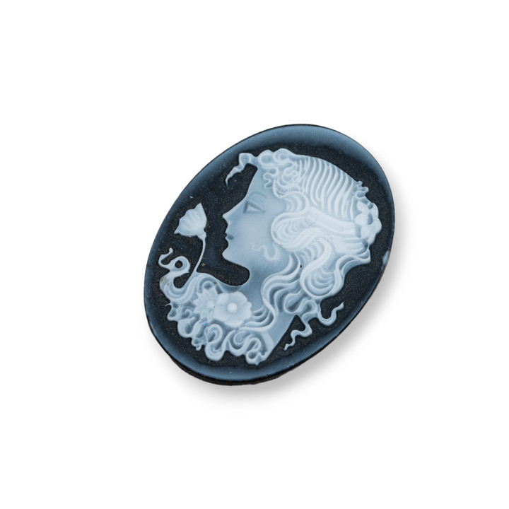 Camée Agate Naturelle Gravée à la Main MADE IN ITALY Ovale 22x30mm 2pcs Noir MOD25