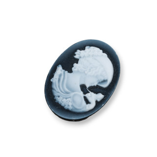 Χειροποίητος χαραγμένος φυσικός αχάτης Cameo MADE IN ITALY Oval 22x30mm 2τμχ Μαύρο MOD26