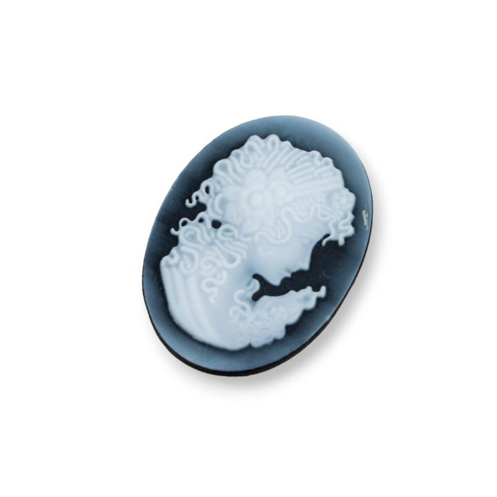 Hand Engraved Natural Agate Cameo MADE IN ITALY Oval 22x30mm 2pcs Black MOD28