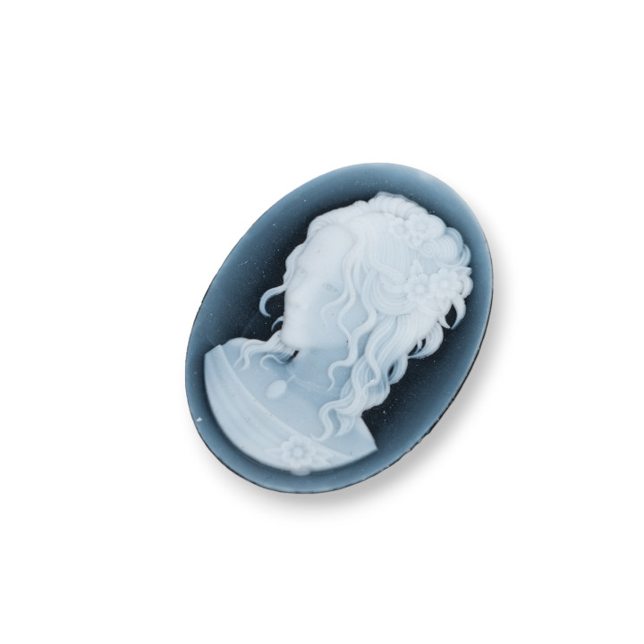 Hand Engraved Natural Agate Cameo MADE IN ITALY Oval 22x30mm 2pcs Black MOD29