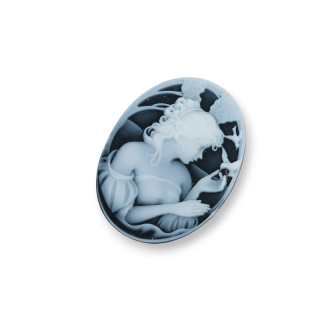 Χειροποίητος χαραγμένος φυσικός αχάτης Cameo MADE IN ITALY Oval 22x30mm 2τμχ Μαύρο MOD31