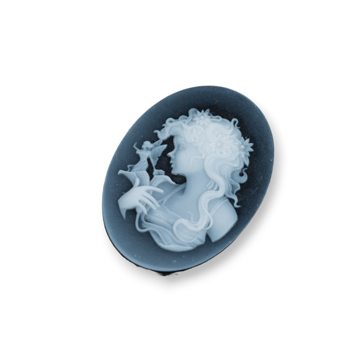 Camée Agate Naturelle Gravée à la Main MADE IN ITALY Ovale 22x30mm 2pcs Noir MOD32