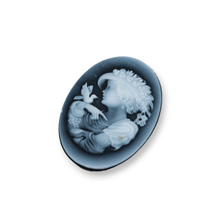 Camée Agate Naturelle Gravée à la Main MADE IN ITALY Ovale 22x30mm 2pcs Noir MOD33