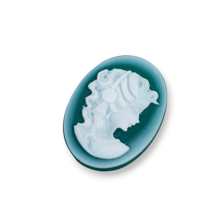Hand Engraved Natural Agate Cameo MADE IN ITALY Oval 22x30mm 2pcs Green MOD37