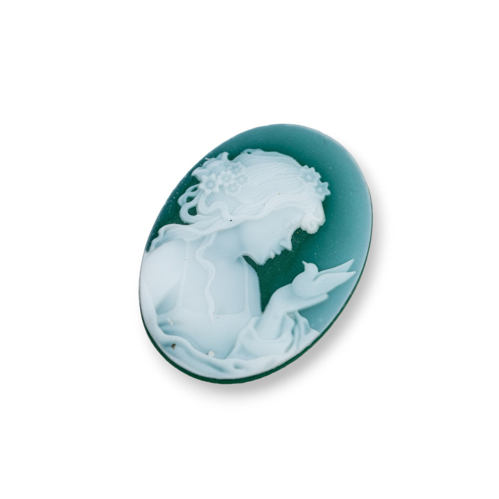 Cammeo Di Agata Naturale Inciso A Mano MADE IN ITALY Ovale 22x30mm 2pz Verde MOD38