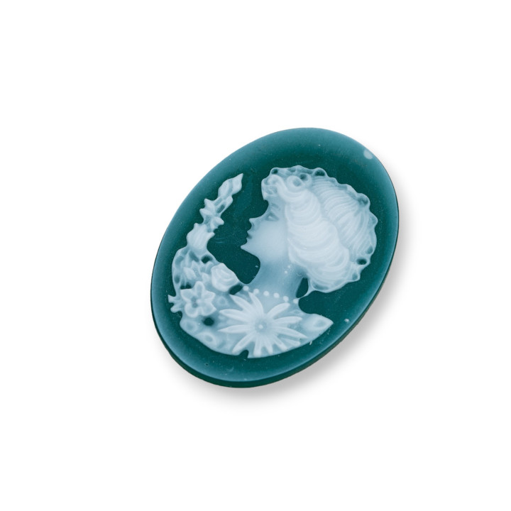 Cammeo Di Agata Naturale Inciso A Mano MADE IN ITALY Ovale 22x30mm 2pz Verde MOD40