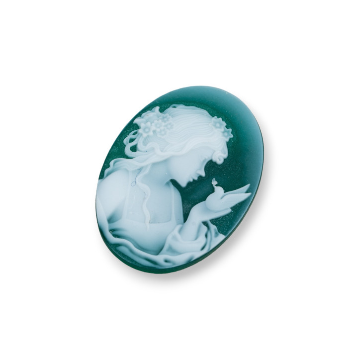 Χειροποίητος χαραγμένος φυσικός αχάτης Cameo MADE IN ITALY Oval 22x30mm 2τμχ Πράσινο MOD42