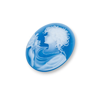 Natural Agate Cameo Engraved By Hand MADE IN ITALY Oval 27x35mm 1pc BLUE MOD01