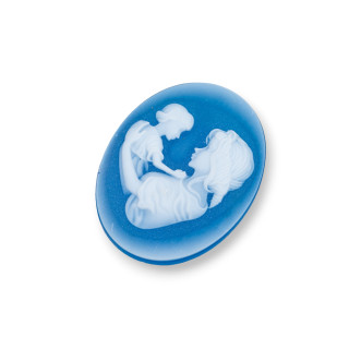 Natural Agate Cameo Engraved By Hand MADE IN ITALY Oval 27x35mm 1pc BLUE MOD02