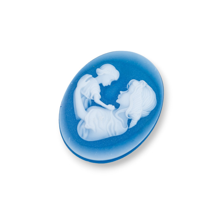 Natural Agate Cameo Engraved By Hand MADE IN ITALY Oval 27x35mm 1pc BLUE MOD02