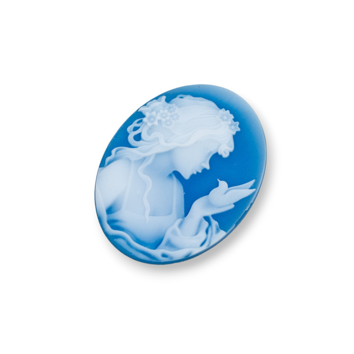 Camée Agate Naturelle Gravée à la Main MADE IN ITALY Ovale 27x35mm 1pc BLEU MOD03