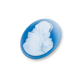 Χειροποίητος χαραγμένος φυσικός αχάτης Cameo MADE IN ITALY Oval 27x35mm 1τμχ ΜΠΛΕ MOD05