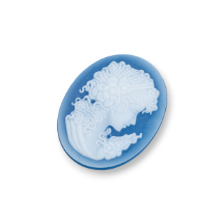 Camée Agate Naturelle Gravée à la Main MADE IN ITALY Ovale 27x35mm 1pc BLEU MOD08