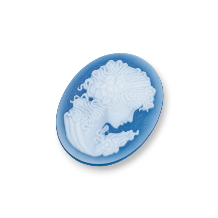 Χειροποίητος χαραγμένος φυσικός αχάτης Cameo MADE IN ITALY Oval 27x35mm 1 τμχ ΜΠΛΕ MOD08