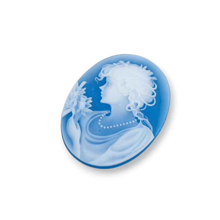 Hand Engraved Natural Agate Cameo MADE IN ITALY Oval 27x35mm 1pc BLUE MOD09