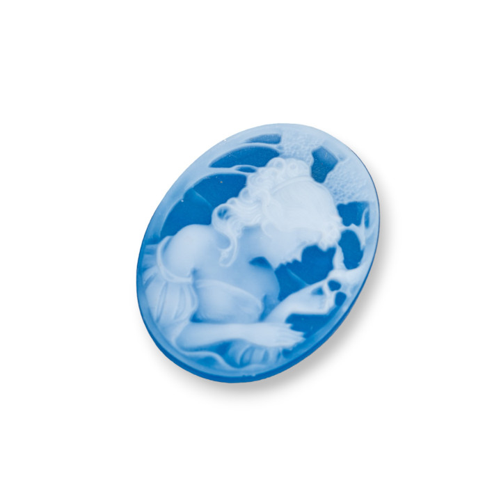 Handgravierte Kamee aus natürlichem Achat MADE IN ITALY Oval 27x35mm 1pc BLAU MOD10