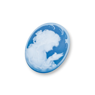 Hand Engraved Natural Agate Cameo MADE IN ITALY Oval 27x35mm 1pc BLUE MOD11