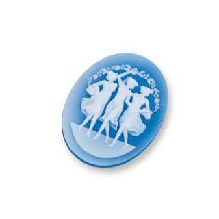 Handgravierte Kamee aus natürlichem Achat MADE IN ITALY Oval 27x35mm 1pc BLUE MOD12