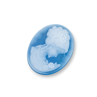 Χειροποίητος χαραγμένος φυσικός αχάτης Cameo MADE IN ITALY Oval 27x35mm 1τμχ ΜΠΛΕ MOD13