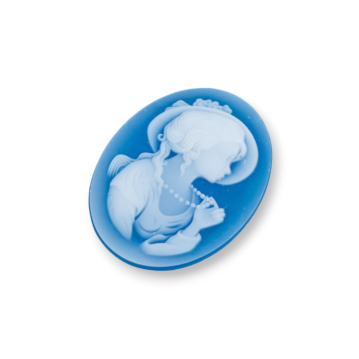 Camafeo de Ágata Natural Grabado a Mano MADE IN ITALY Oval 27x35mm 1pc AZUL MOD14