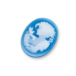 Φυσικός Αχάτης Cameo Engraved By Hand MADE IN ITALY Oval 27x35mm 1pc ΜΠΛΕ MOD15